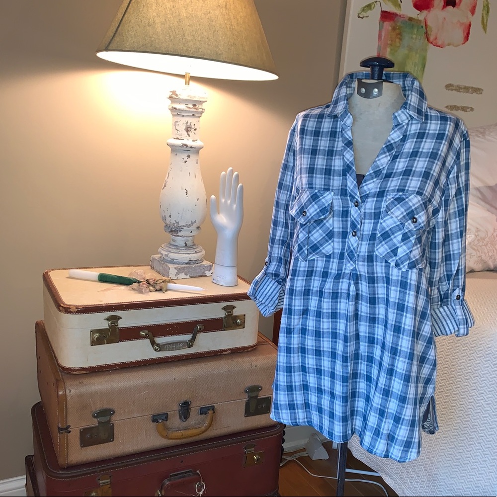 Blue & White Flannel Tunic